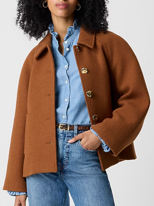 Cropped Wool-blend Swing Coat
