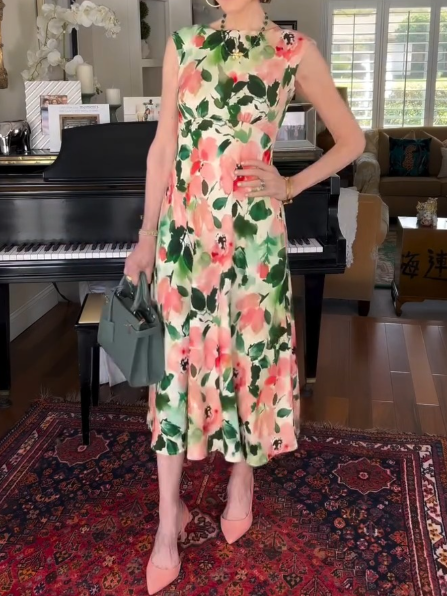 Spring Blooms Sleeveless Midi Dress