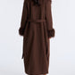 Fur Trim Fashion Belted Long Coat