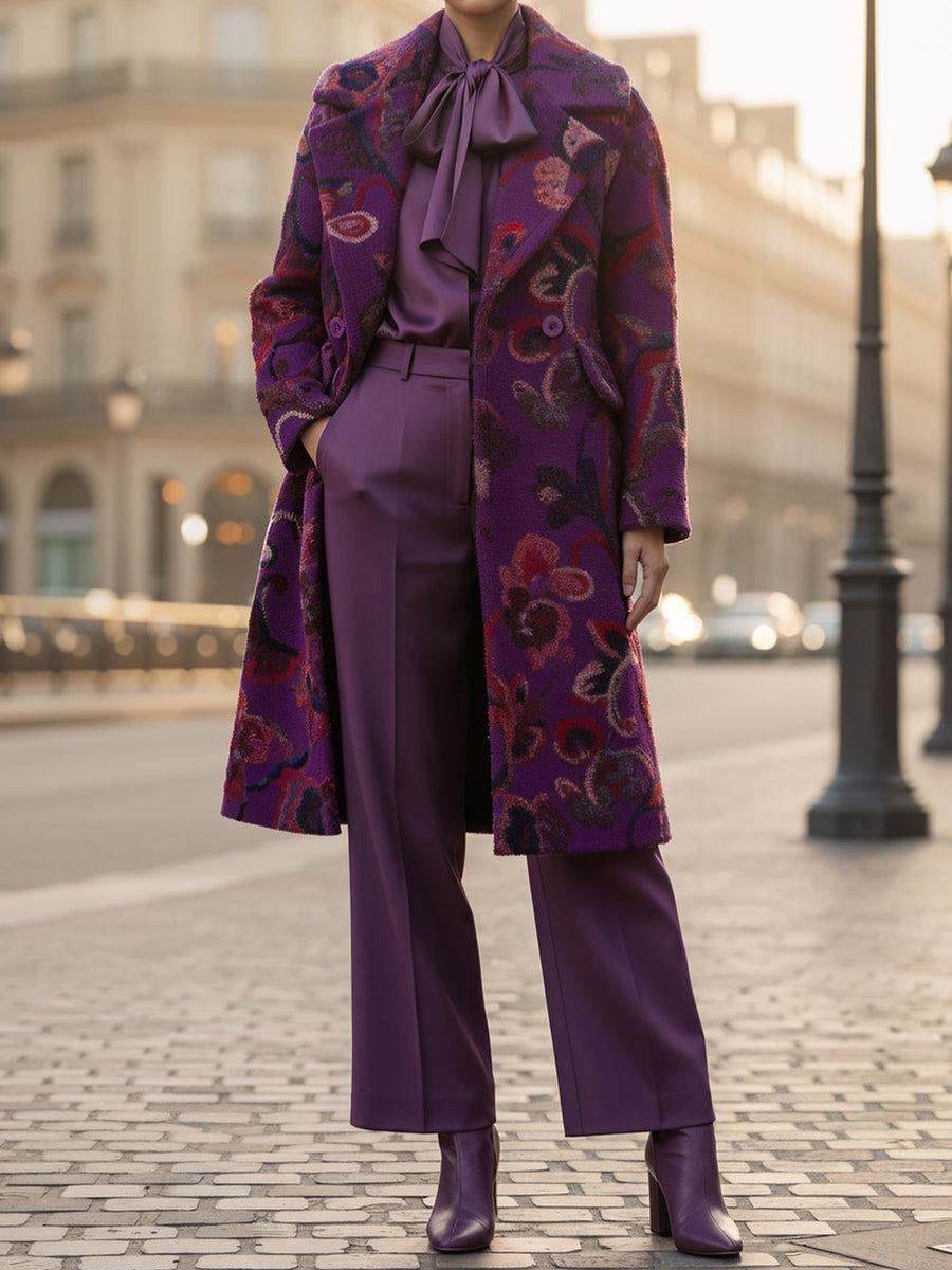 Wide Lape Printed Long Coat