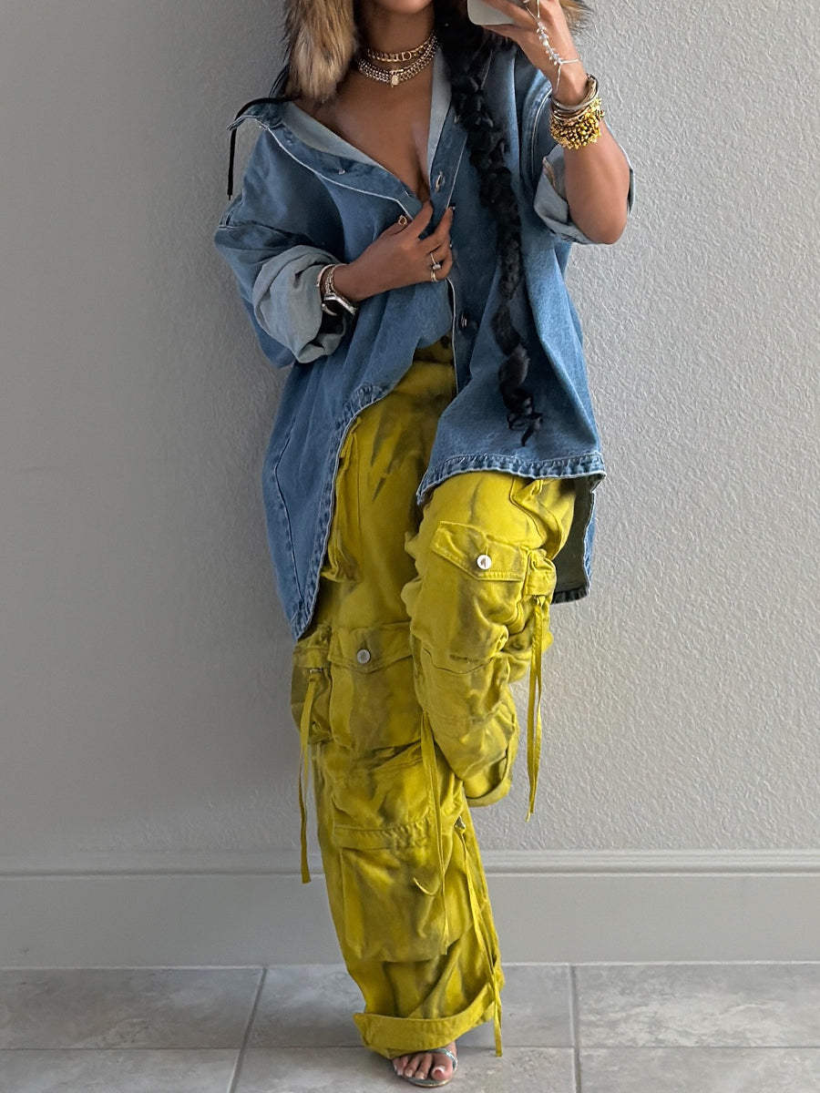 Fashion Pockets High Waist Long Pants