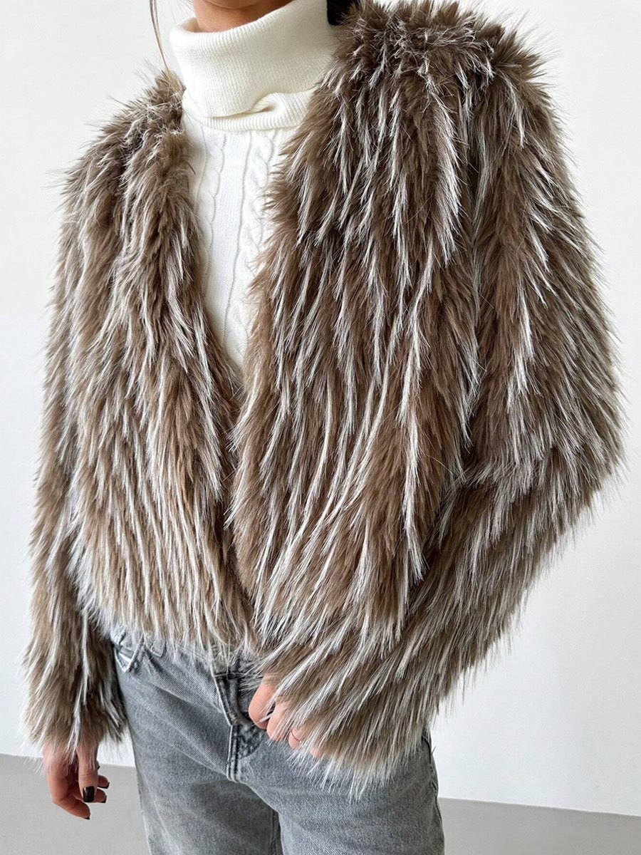 Faux Fur Open Front Loose Fluffy Coat