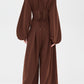 Deep V Neck Bubble Sleeve Jumpsuit