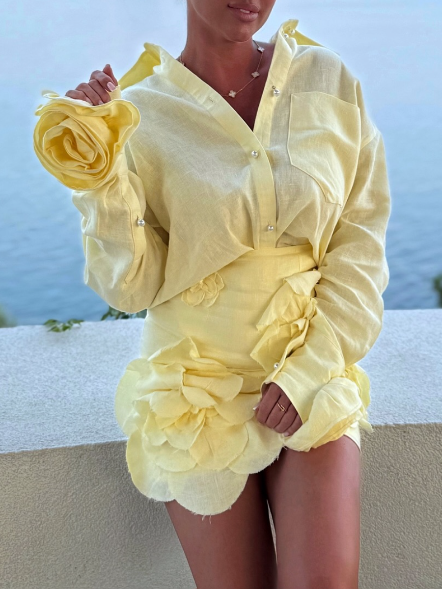 3D Rose Shirt & Skirt Two-Piece Set