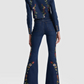 Embroidered Denim Military Jacket and Jeans Set