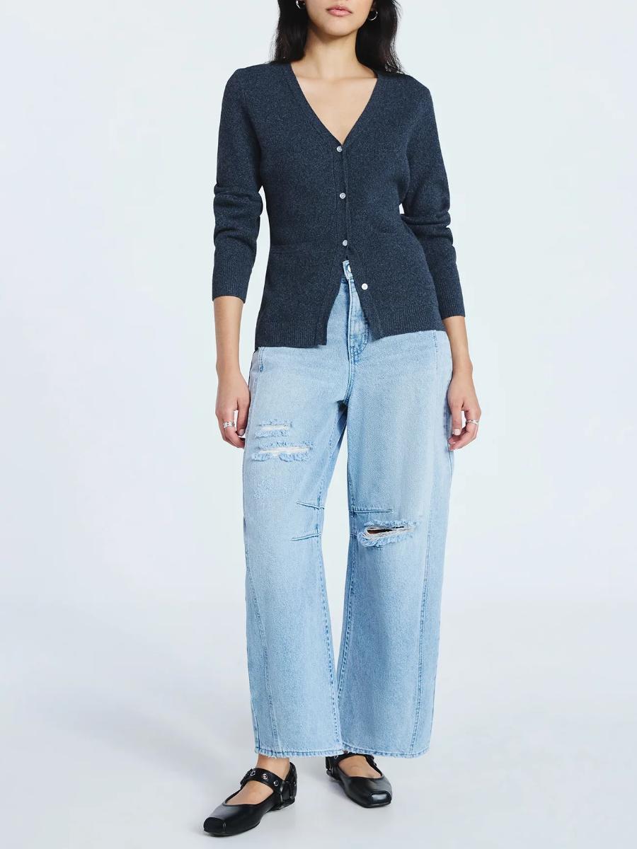 V Neck Cardigan Sweater and Knit Barrel Pants