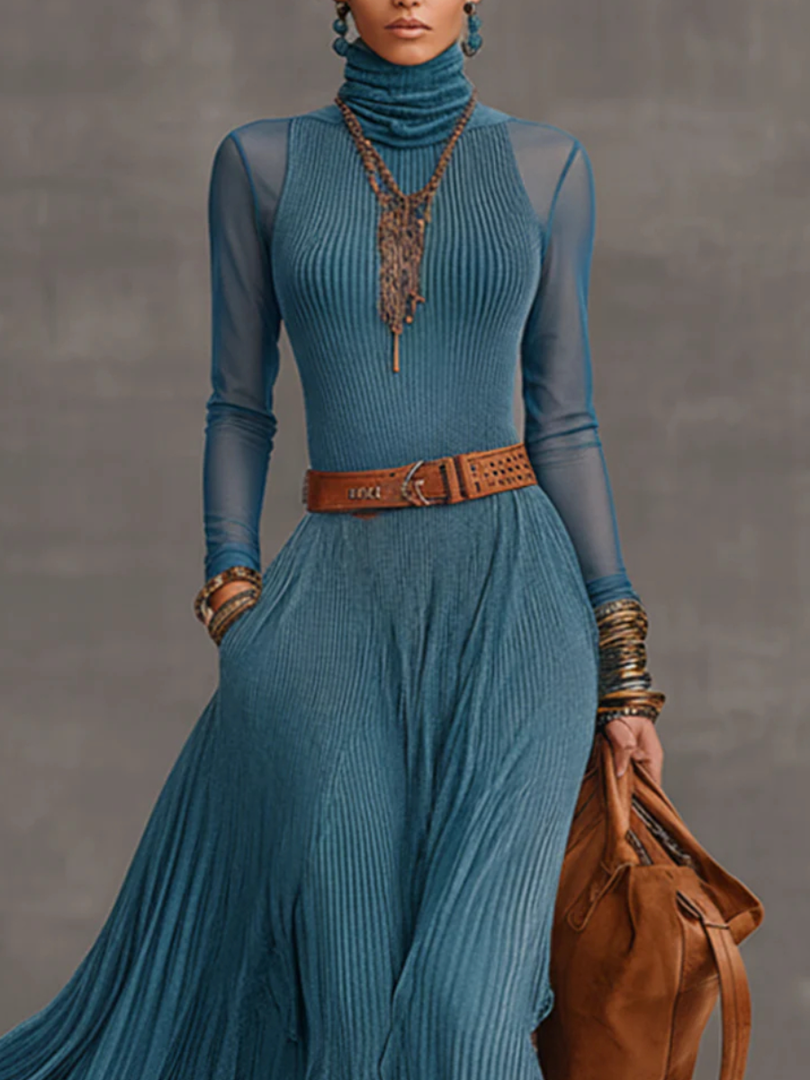 Velvet Mesh Sleeve Maxi Dress