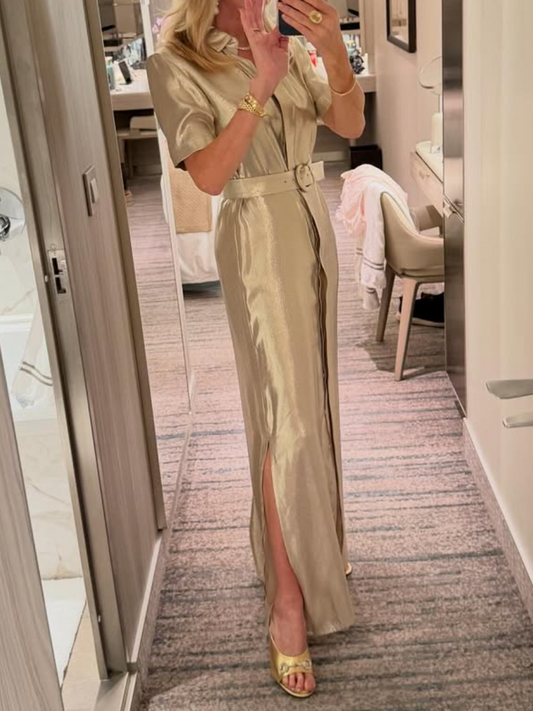 Silver Foil Side-Slit Shirt Dress