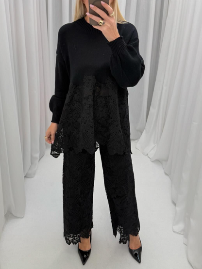 (⏰Last Day Promotion $15 OFF) Elegant Lace Knitted Two-piece Suit