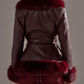 Burgundy Faux Fur Trim Moto Jacket