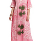 Charming Peacock Embroidery Split V-Neck 3/4 Sleeve Caftan