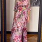 Elegant Watercolor Floral 3/4 Sleeve Maxi Dress