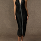 Black Deep V-Neck Fringe Midi Dress