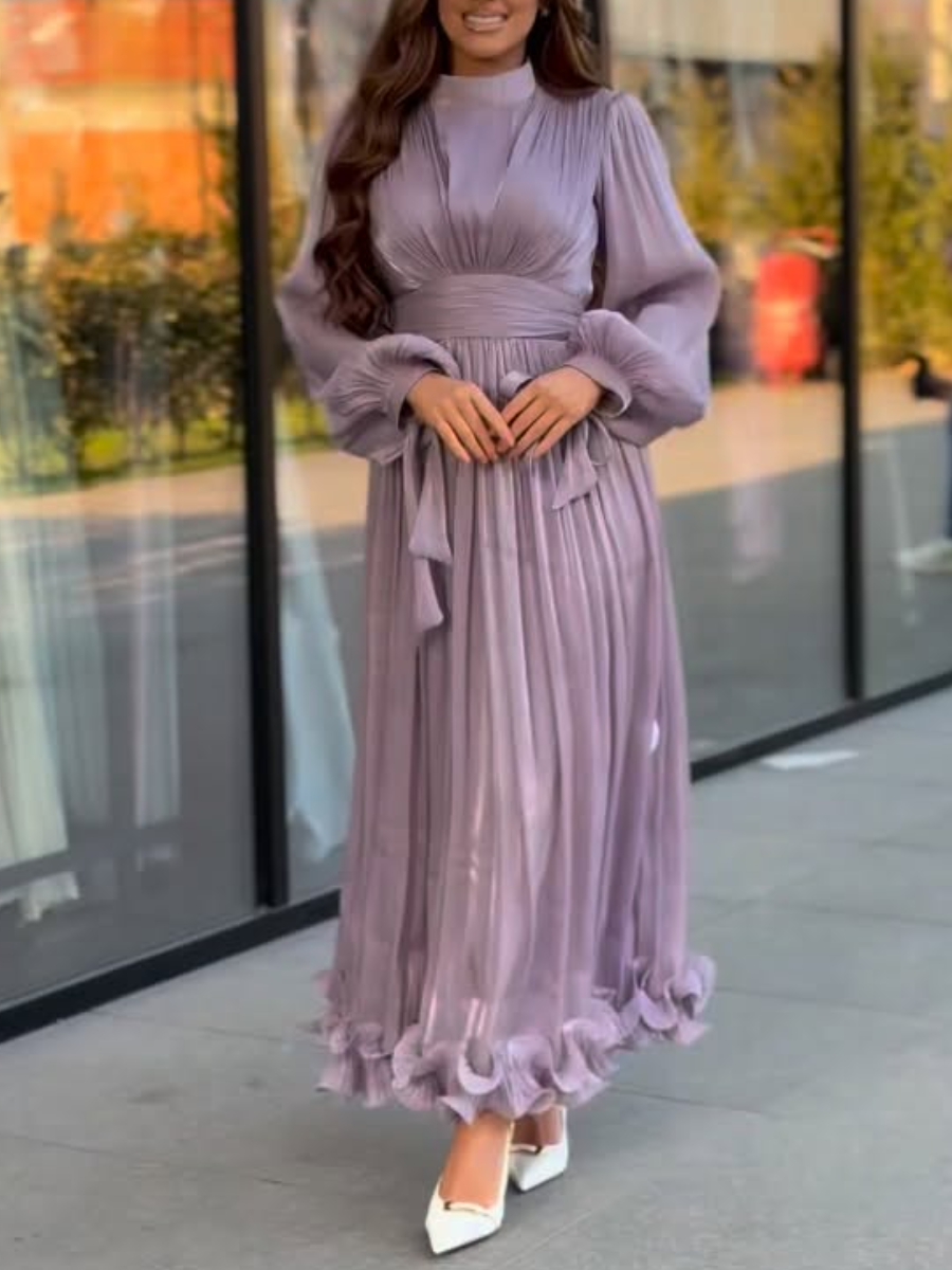 Puff Sleeves Ruched Midi Dress