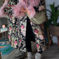 Detachable Faux Fur Patchwork Floral Print Coat