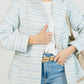 Elegant Pearl Button Woven Tweed Blazer