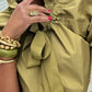 Ruffled Neck Adjustable Bow Balloon Sleeves Blouse