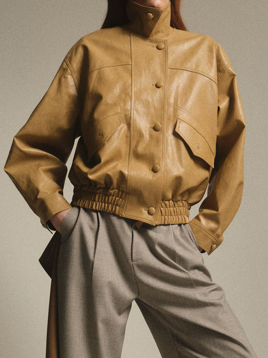 Faux-Leather Bomber Jacket