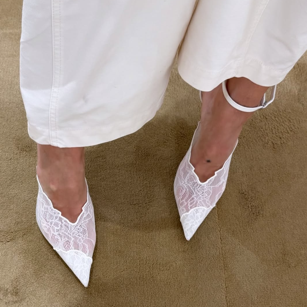Lace Pumps with Metal Lace Detail