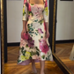 Elegant Square Neck 3/4 Sleeve Floral Print Midi Dress