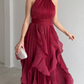 Halter Neck Ruffle Chiffon Maxi Dress
