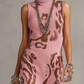 Leopard Print Pink Sleeveless Turtleneck Knit Dress