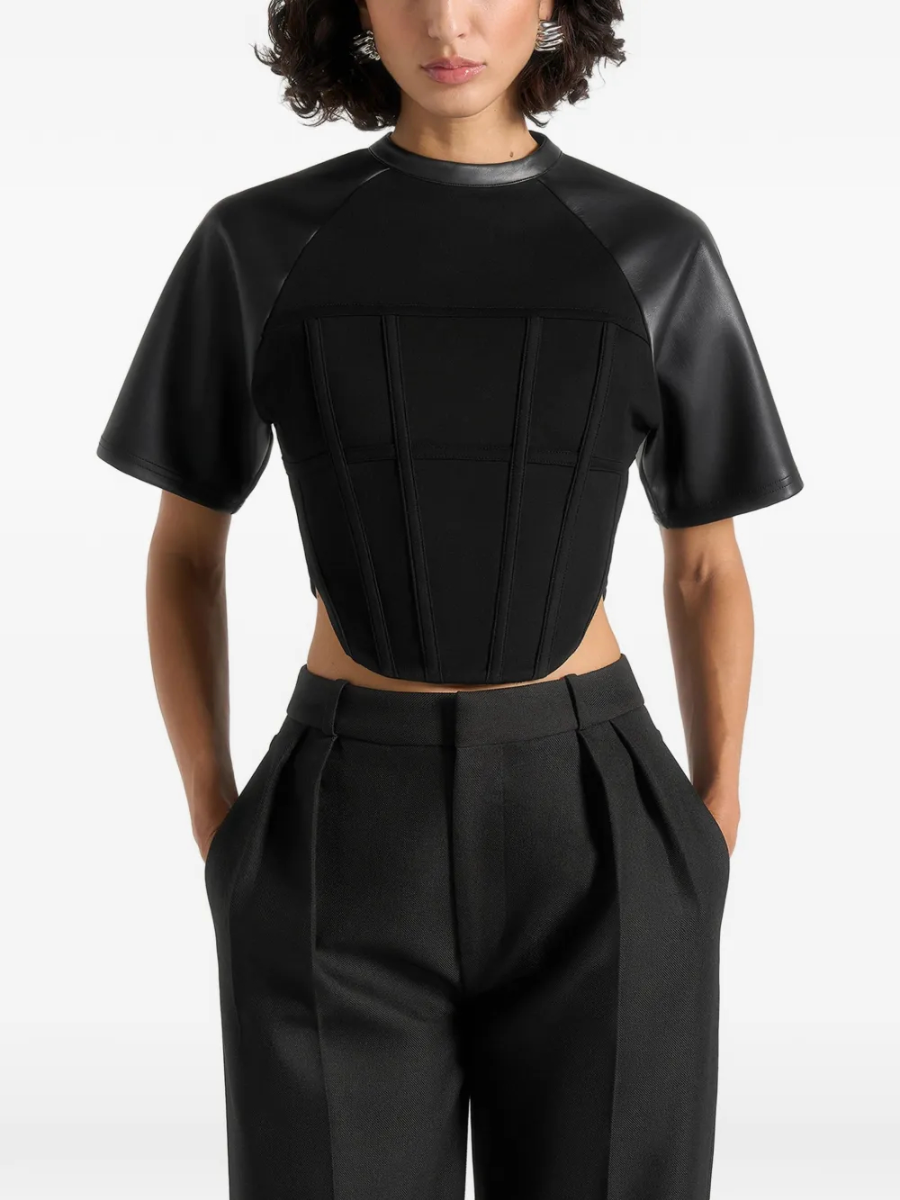 Corset Seamed Short Sleeve Top