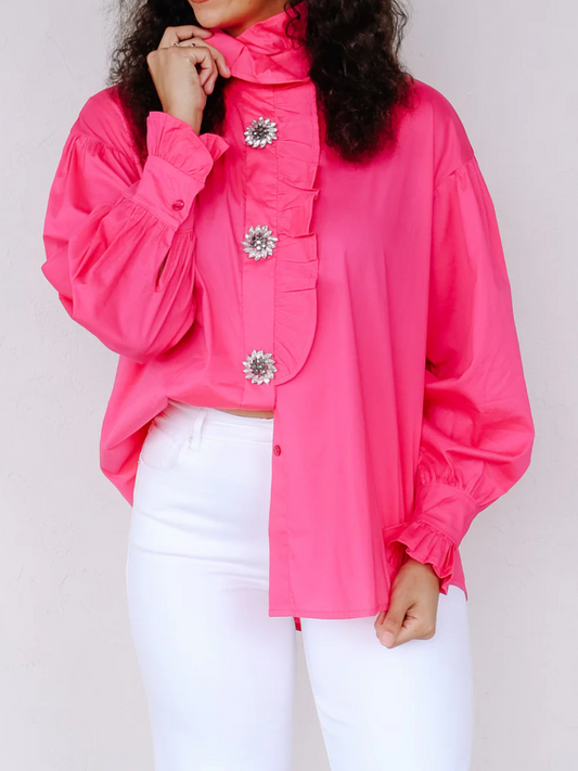 Make It Pop Hot Pink Long Sleeve Blouse