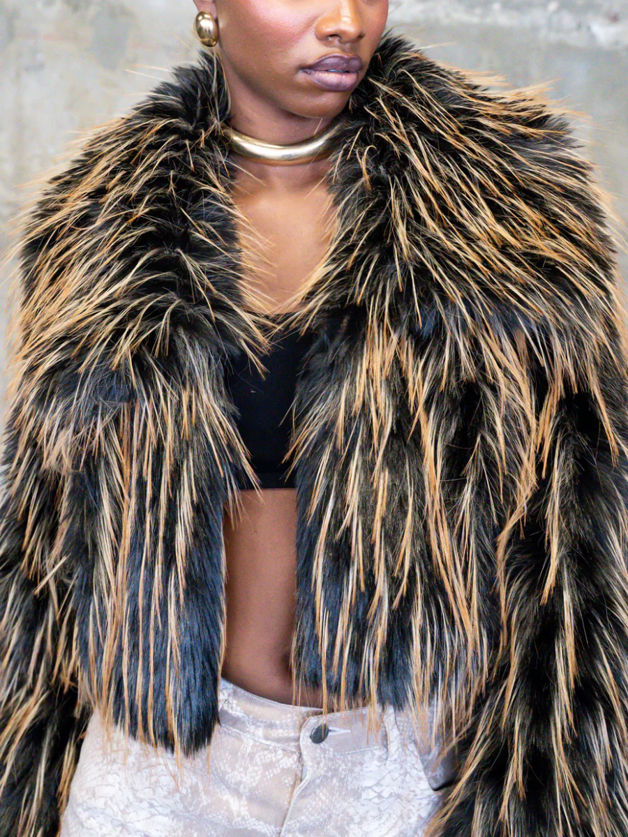Brown Black Faux Fur Coat