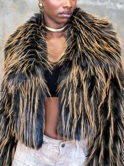 Brown Black Faux Fur Coat