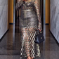 Elegant V-Neck Metallic Lace Formal Maxi Dress
