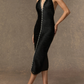 Black Deep V-Neck Fringe Midi Dress