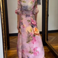 Elegant V-Neck Puff Sleeve Floral Print Maxi Wrap Dress