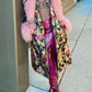Detachable Faux Fur Patchwork Floral Print Coat