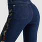 Embroidered Denim Military Jacket and Jeans Set