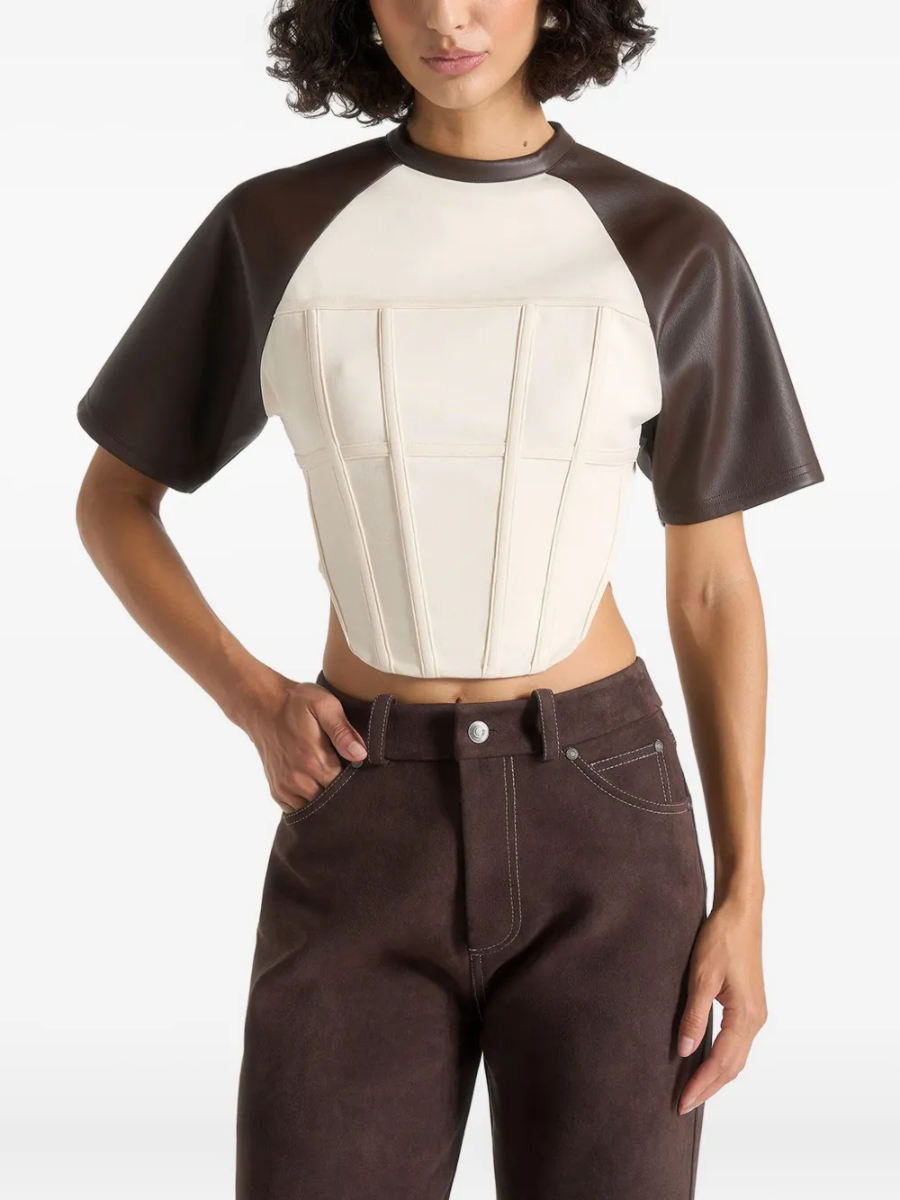 Corset Seamed Short Sleeve Top