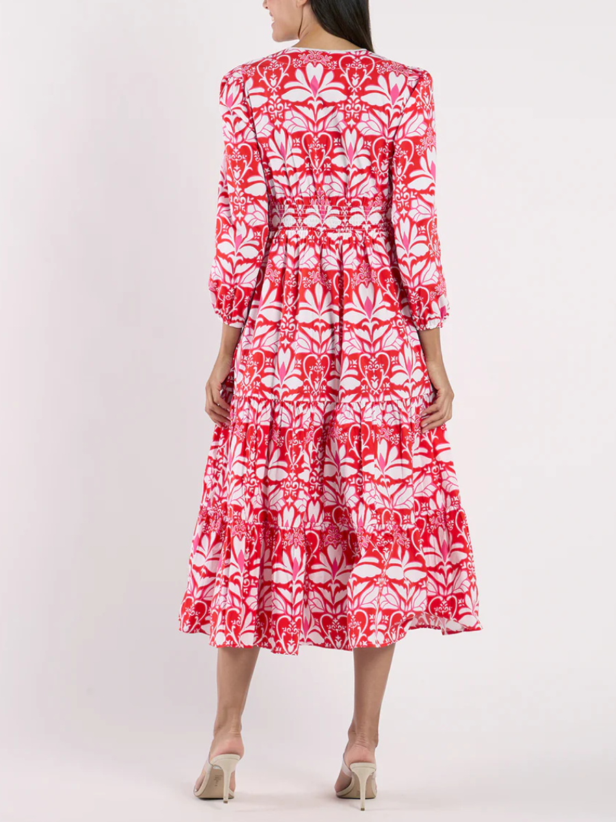 Breathable Tiered Stretch Poplin Long Sleeve Dress
