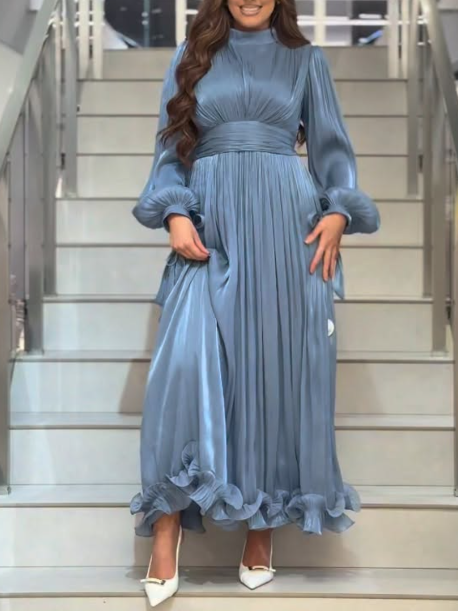 Puff Sleeves Ruched Midi Dress