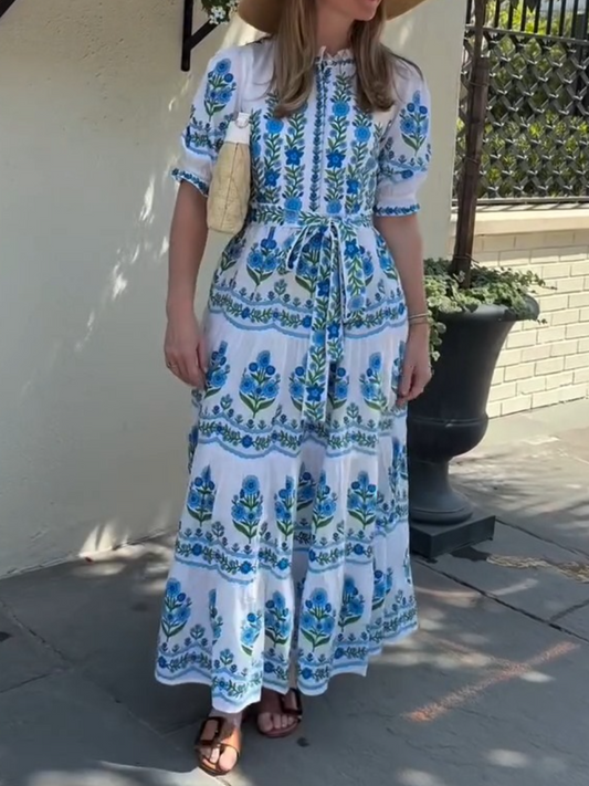 Puff Sleeve Floral Print Maxi Dress