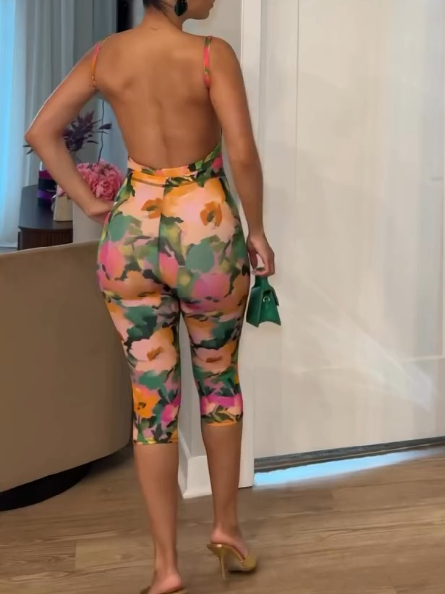 Floral Impressionism Jumpsuit Set
