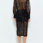 Sequin Sheer Blouse and Midi Skirt Set