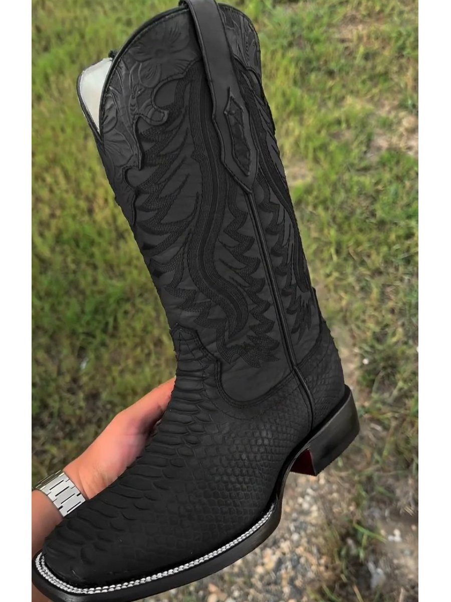 (⏰Last Day Promotion $30 OFF)Black Python Leather Boots