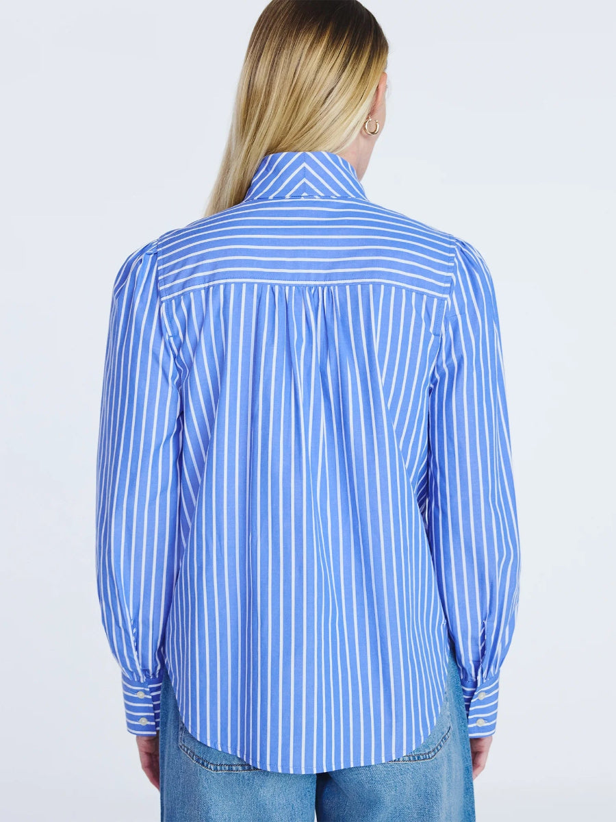 Women's Cotton Puff Sleeves Tie Neck Blouse