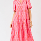 Charm Pink Flutter Sleeves Ruffle Neckline Dress
