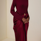 Satin Metal Decorations Long Sleeve Midi Dress