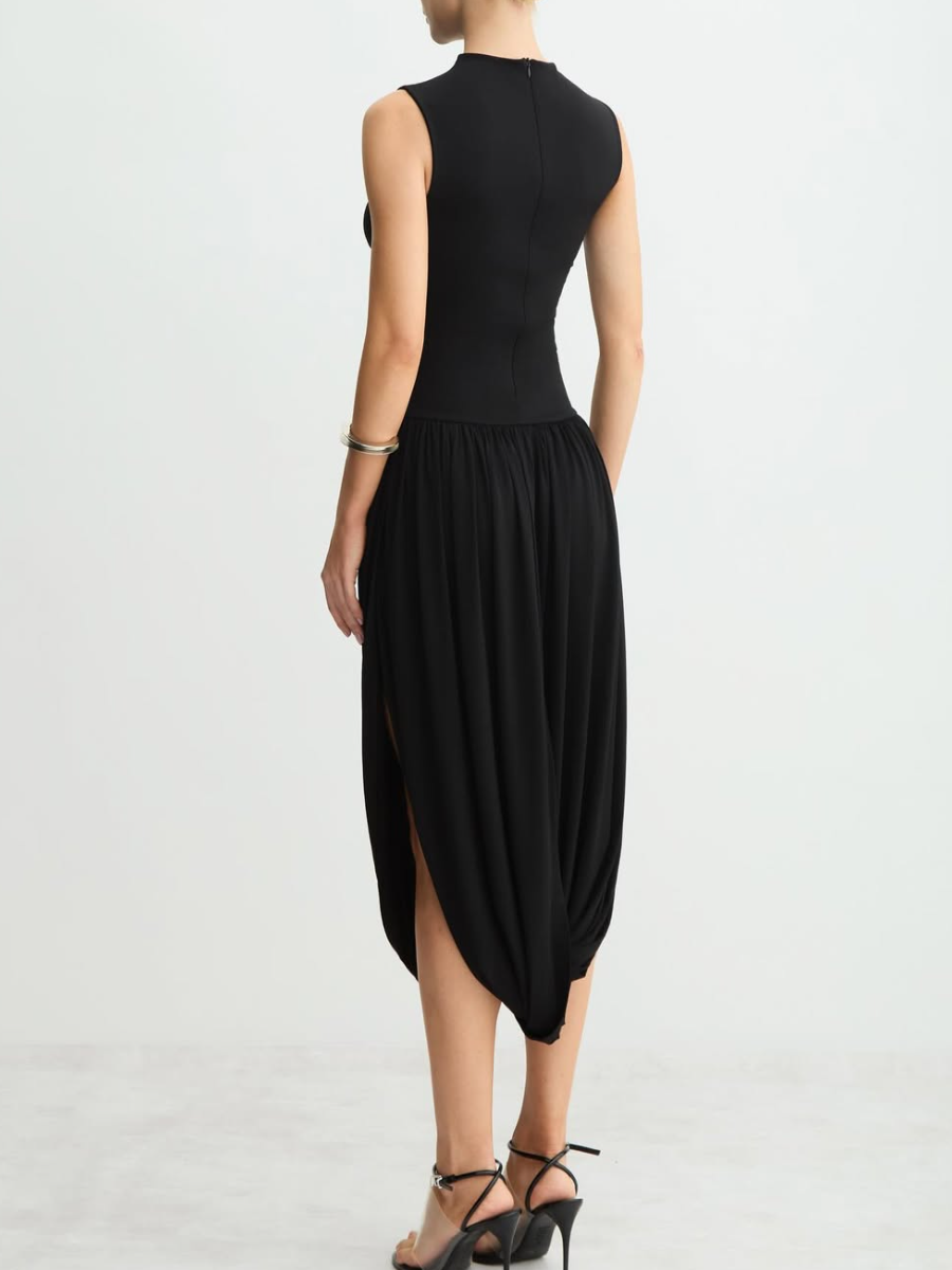 Sleeveless Feminine Ruched Asymmetrical Hem Dress