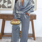 Deep V Neckline Lantern Sleeve Set