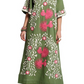 Charming Peacock Embroidery Split V-Neck 3/4 Sleeve Caftan