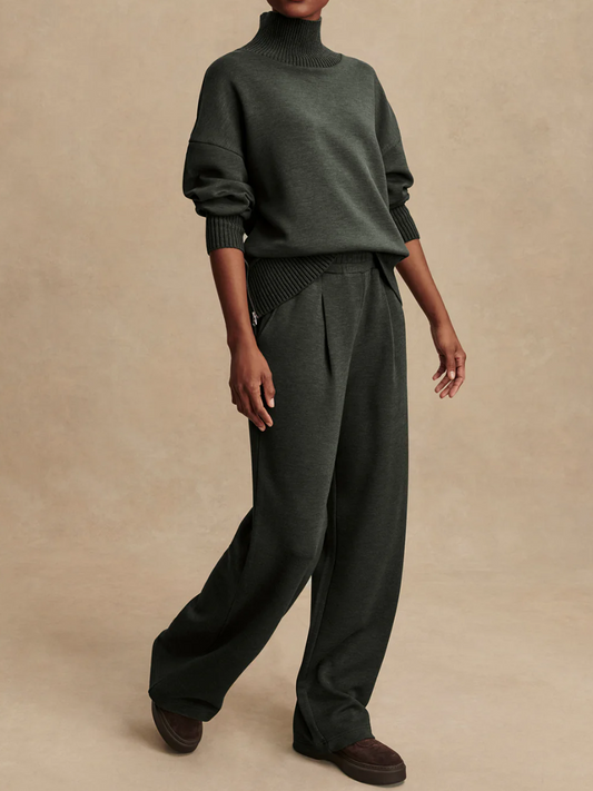 High-Neck Side Zipper Sweatshirt and Pants Set