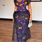 Purple & Gold Ankara Maxi Dress with Black Lace Overlay
